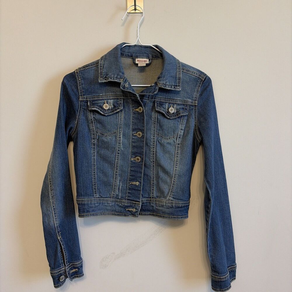 Mossimo Supply Co Cropped Denim Jacket Women Medium Blue Wash Size XS